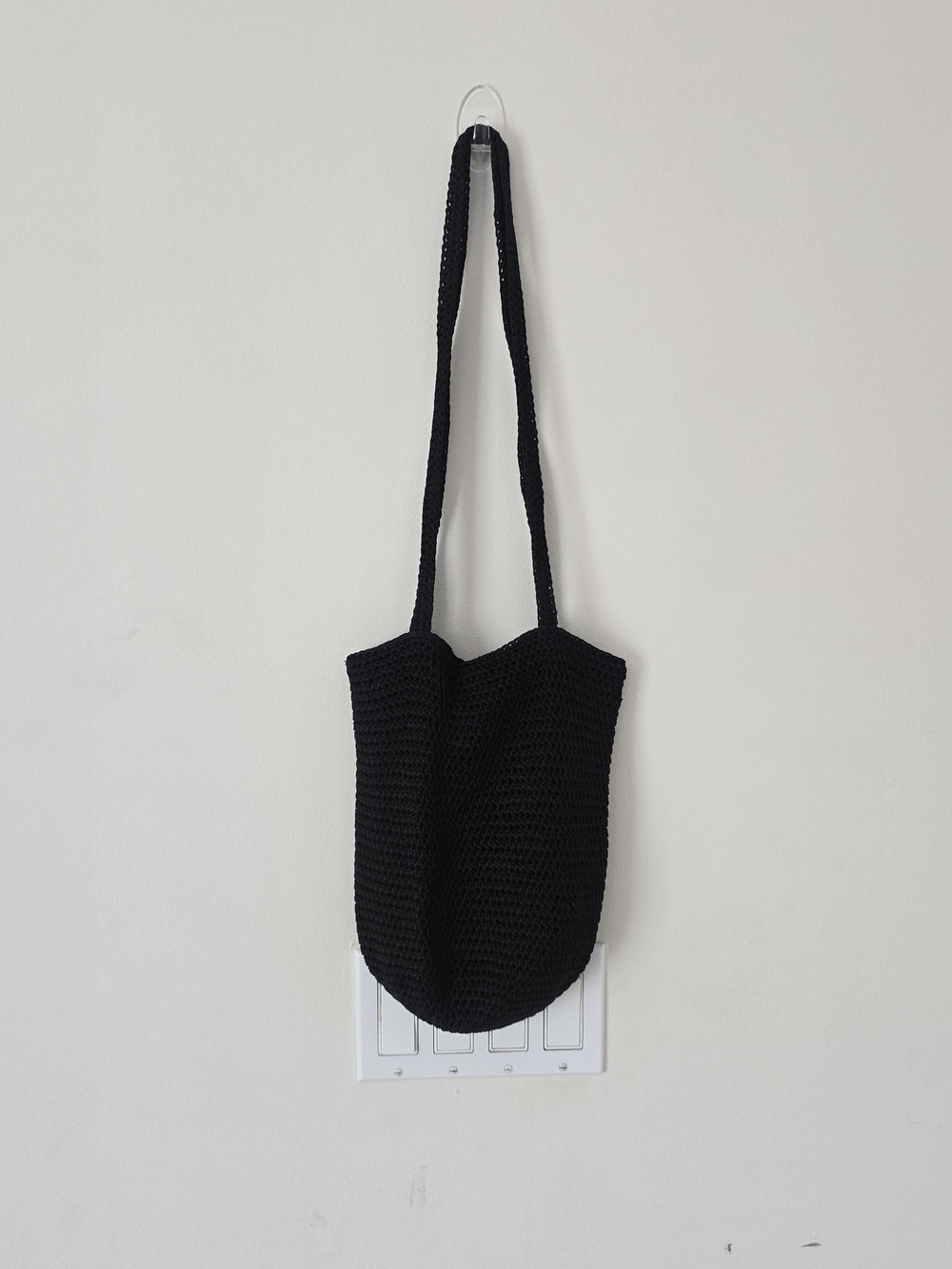 Jackson Black Crochet Shoulder Bag Solid Zip Closure Lined Womens Purse Chic Lux